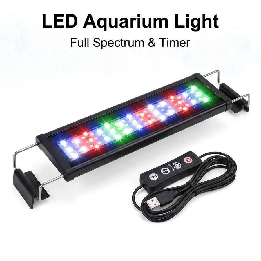 RGB Full Spectrum Dimmable Timer LED Aquarium Light, Telescopic Bracket USB Powered Fish Tank Lamp, Suitable For Aquatic Plant Growth, 5 Sizes 18-60cm Optional - View 1