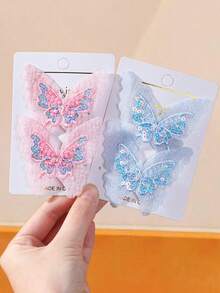 12/6pcs Girls Multicolor Beaded Butterfly Hair Clips, Versatile Side Bangs Clips, Alligator Hair Clips, Hair Accessories For Daily Use - Multicolor - View 2