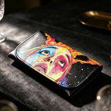 1PC Vintage Street Style Painted Portrait Leather Storage Bag, Multi-Compartment Design, Starry Bottom Print, Portable Smoking Accessories Organizer, Wear-Resistant PU Material, Carry-Along - 1PC - View 1