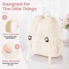Quilted Multi-Pocket Backpack With Large Side Water Bottle Pockets For School Travel Daily Use - Beige - View 3