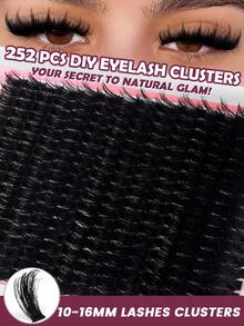 252 عنقود رموش اصطناعية DD Curl كثيفة بتأثير عين القطة 100D سميكة وهشة، رموش فردية كبيرة السعة، رموش مختلطة الطول كثيفة وهشة، رموش واقعية مقسمة ذاتية التطبيق، رموش ناعمة متعددة الطبقات كثيفة أساسية للسفر والمواعدة، هدية للنساء - DD - مشاهدة 5