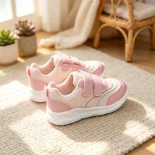 Girls' Pink Double Hook-And-Loop Athletic Shoes, Mesh Breathable Lightweight Soft Sole Casual Sneakers - Pink - View 4