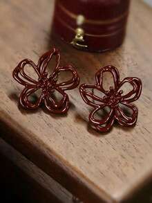 1 Pair Fashion Oil Drop Flower Stud Earrings, Suitable For Women's Vacation And Daily Wear - Red - View 4