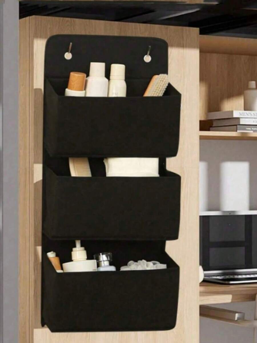 1pc 3-Tier M Size Hanging Storage Bag, Multiple Sizes Available, Includes Metal Hook, Foldable, Suitable For Dorm Bedside Hanging Storage, Used For Storing Underwear And Toys - Multicolor - View 1