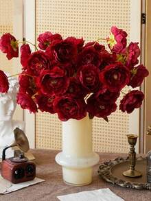 1/2/6pcs 1.74ft Artificial Flowers, Silk 5-Head Lotus & Peony Long Stem Faux Flowers, Suitable For Wedding Party, Ceremony Decoration, DIY Floral Arrangement, Home Living Room Bedroom Dining Room Decoration, Room Bedroom Kitchen Decoration, Party And Holiday Decoration - Red - View 7
