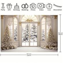 1 Piece Of Christmas Background Cloth, White Gold Indoor Snow Scene Christmas Tree Background, Christmas Photography Prop, Suitable For Decorating Birthdays, Showers, Weddings, And Family Events. - Multicolor - View 4