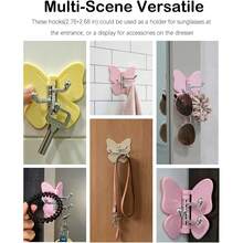 4/1pc Butterfly Rotating Hook - Strong Adhesive | ABS Material Curtain Hook, No Drilling Required, With Adjustable Wing And Three-Prong Hook, Suitable For Hanging Keys, Jewelry, Scarves And Other Items, Multi-Color Design, Beautiful And Practical Home Decor Accessory, Multi-Functional Hook, Bathroom Accessory, - View 5