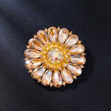1pc Elegant Alloy Inlaid Sparkling Rhinestone Crystal Glass Sunflower Shaped Decorative Brooch Suitable For Women Party Wear - Sunflower - View 4