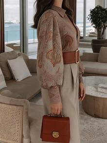 Women's Casual Printed Lapel Lantern Long Sleeve Loose Fashion Elegant Blouse, Spring/Autumn - Multicolor - View 2
