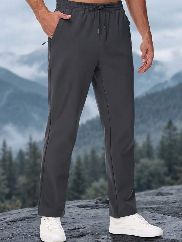 KEFITEVD Men's Winter Softshell Track Pants, Warm Fleece-Lined 4-Way Stretch Straight-Leg Sweatpants With Drawstring Waist And 3 Zip Pockets For Daily Wear
