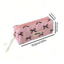 Fashionable Large Capacity Bowknot Pencil Case With Flowing Ribbon At Zipper, 3 Fresh Color Options, Suitable For Student Stationery Storage, Desktop Organization, Practical And Versatile - A - View 5