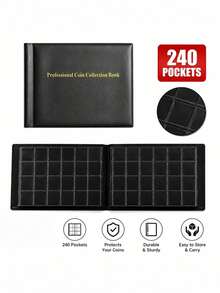1 pieza Álbum de colección de monedas de 240 bolsillos con páginas interiores transparentes, adecuado como regalo de cumpleaños, festivo, Navidad, álbum de colección de monedas de 25 centavos, 8 pulgadas*6 pulgadas, 4 colores disponibles - Multicolor - Ver 15