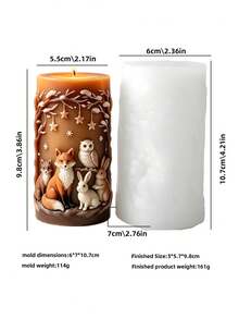 樹脂鑄造模具 森林動物圓柱蠟燭矽膠模 3D狐狸貓頭鷹與兔子蠟燭製作模 DIY手工蠟模 鄉村自然風家居裝飾皂樹脂模 - 狐狸圓柱模具 - 查看 2