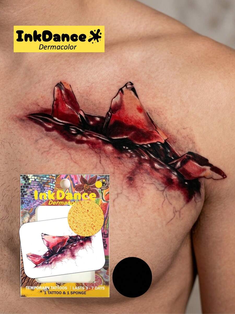 1 Kit Glass Shard Scar Temporary Tattoos – Horror Wound Effects For Halloween, Waterproof Long-Lasting Fake Tattoos For Men Women, Easy To Apply And Remove InkDance Ink Dance CSX007 - CSX007 - View 1