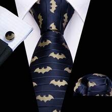 Navy Blue Gold Bat Necktie Pocket Square Cufflinks Tie Clip 4pcs Pack For Official Award Ceremony & Staff Annual Party - Navy Blue - View 3