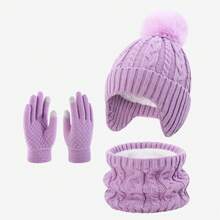 3pcs 2-8 Years Old Boys Girls Warm Set, Single Ball Double Ball Cute Winter Children Solid Color Hat Set - Multicolor - View 8