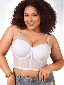 Plus Size Strapless Bra - Sheer Mesh Panels, Supportive & Comfortable Fit, Suitable For Formal Occasions And Everyday Wear - White - View 8