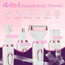 Recortadora de Bikini Eléctrica para Mujer, Afeitadora Inalámbrica 4 en 1, Apta para Rostro, Piernas, Axilas, Uso en Seco/Húmedo, Depilación Sin Dolor - Rojo y blanco - Ver 7