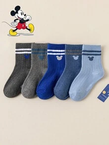 1/5/10 Pairs Disney Kids Mid-Calf Socks, Vintage Minimalist Solid Color Mickey Mouse Winter Christmas Gift - Multicolor - View 10