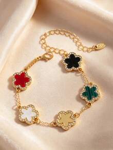 1pc Clover Bracelet, Five-Leaf Bracelet, Versatile Lucky Personalized Daily Bracelet - Multicolor - View 2