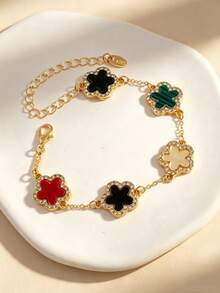 1pc Clover Bracelet, Five-Leaf Bracelet, Versatile Lucky Personalized Daily Bracelet - Multicolor - View 4