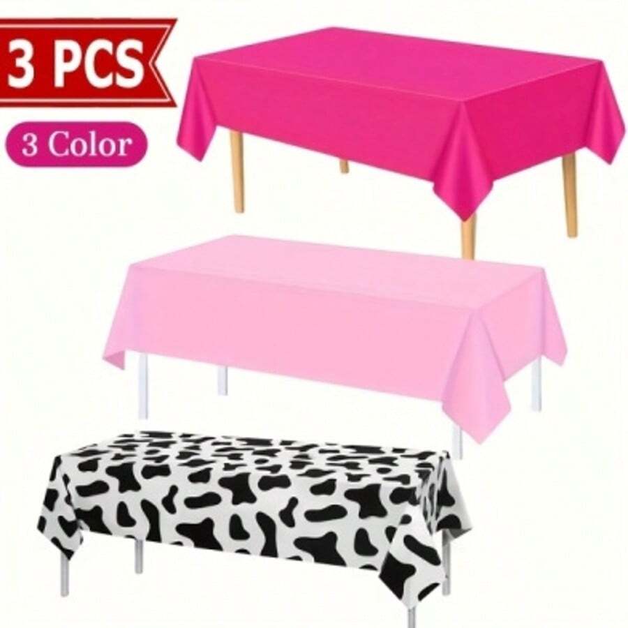 3 cái khăn trải bàn nhựa dùng một lần hình chữ nhật 108*54 inch, họa tiết in sữa 3 màu, hồng nhạt và hồng đậm, phù hợp cho tiệc sinh nhật Cowgirl, đám cưới, trang trí tiệc ngoài trời phong cách nông trại - Nhiều màu - Xem 1