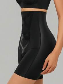 Women's Solid Color High Waist Casual Daily Waist-Shaping Shorts - Black - View 3