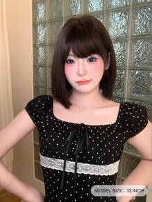 alicegarden 12-Inch Long Synthetic Short Bob Wig Featuring A Natural Straight Style A Stunning Black-Brown. Designed With Bangs , This False Hairpiece Is Perfect For Ms Daily Party Cosplay Use, Offering A Natural And Natural Durable Wig Gift For Ladies., Halloween - Black Brown - View 2