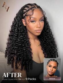 ARABELLA Human Hair Crochet Braids, Curl Feather Crochet Hair Extensions, Bohemian Braiding Hair, Invisible Miracle Knot, Pre-Sectioned, Lightweight & Reusable, Handmade Natural Black, 14-24 Inches - SNatural - View 4