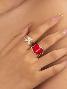 1 Set Fashionable Personalized Vintage Women's Heart-Shaped Ring Set - Multicolor - View 1