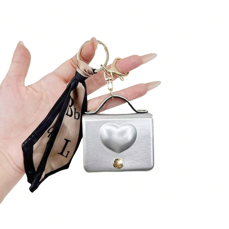 Heart-Shaped Coin Purse Keychain With 3D Embossed Design, Square Shape, Can Hold Coins, Earphones, And Small Items, Bag Accessory, Versatile For Various Occasions, Full Of Unique Design, A Must-Have For Fashion Girls, A Light Luxury Accessory For Fashionistas
