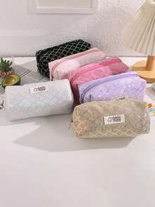1PC Sequin Diamond-Pattern Pencil Case, For Storing Study And Office Desk Items,Back To School Portable Stationery Pouch For Students - Multicolor - View 4