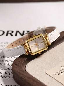 1PC Women's PU Strap Watch, Exquisite Rectangular Small Dial, Vintage British Style, Niche Luxury Fashion Quartz Watch, Suitable For Wearing On Holidays, Parties, Weddings, Back To School, Christmas, Thanksgiving, Halloween, Easter And Other Occasions, Perfect Gift For Women. - White - View 4