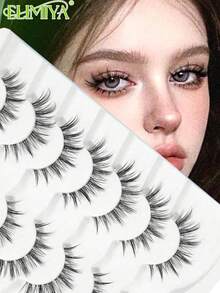 7 Pairs Natural Full Volume False Eyelashes, Transparent Stem, Fluffy & Delicate, Suitable For Daily Wear Manga Eyelashes, Travel Essential - Black - View 1