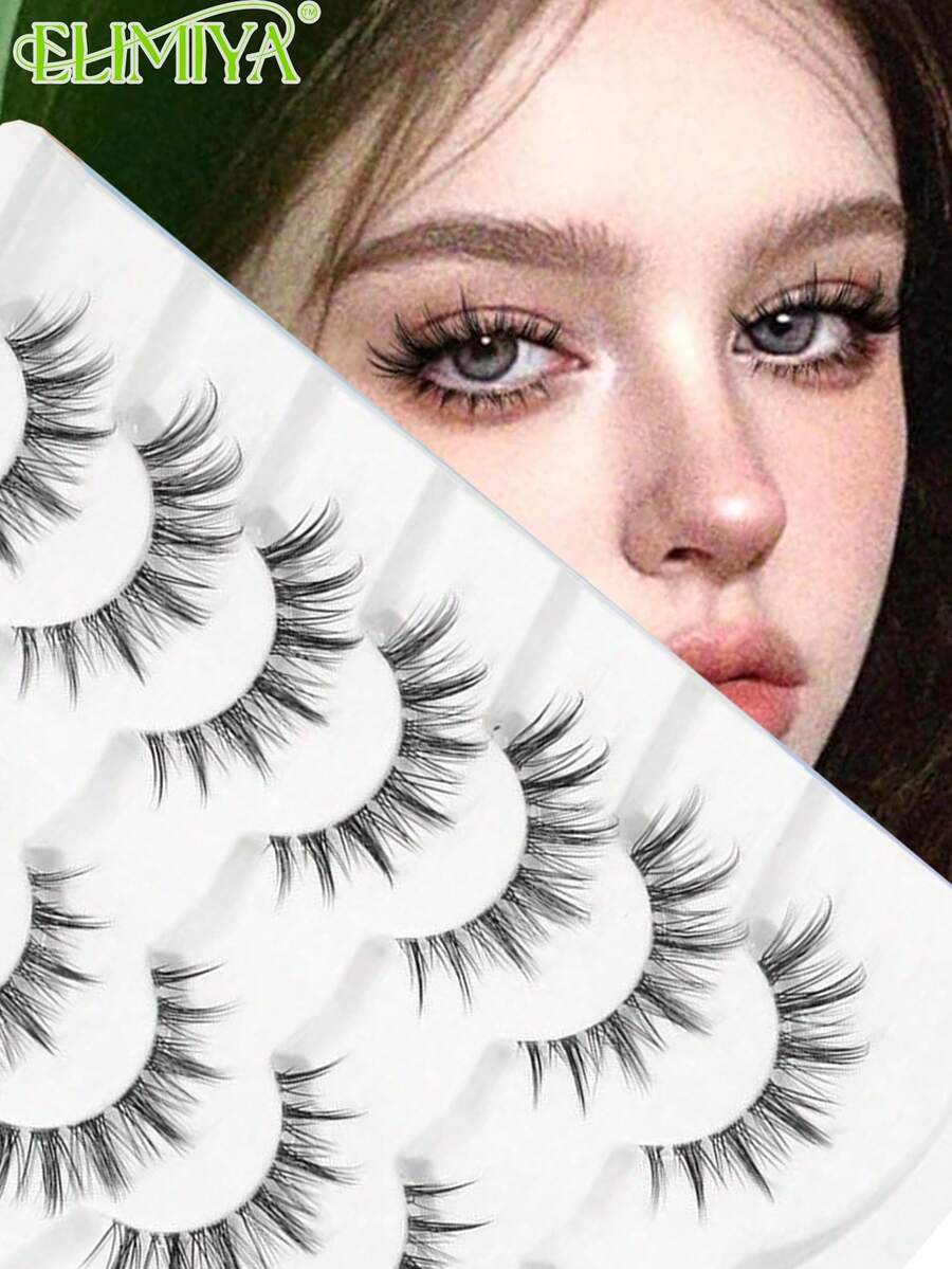 7 Pairs Natural Full Volume False Eyelashes, Transparent Stem, Fluffy & Delicate, Suitable For Daily Wear Manga Eyelashes, Travel Essential - Black - View 1