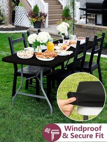 1pc Black Stretchable Tablecloth, Rectangular Tablecloth, Stretchable Tablecloth For Wedding, Banquet, Party And Event, Outdoor Patio Table Decor, Elastic Semi-Closed Tablecloth, Hotel Wedding Banquet Picnic Polyester Fiber Tablecloth, Wrinkle-Resistant Washable, Hand Washable And Machine Washable, Suitable For Wedding, Birthday, Trade Exhibition And Event Decoration, Solid Color Banquet Tablecloth, Stretchable Tabletop Protector - Black - View 6