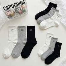 10 pares de calcetines de algodón a media pantorrilla para mujer, blanco/negro, lindos, calcetines para niñas, otoño/invierno/primavera/verano, suaves, color aleatorio, adecuados para deportes/uso diario 1/5/15/20 pares - Blanco - Ver 5