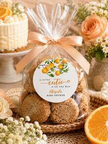 Personalized Round Baby Baptism Stickers, Customized Name Gift Labels, Orange Floral Party Tags, Cute Gift Wrapping Decor - Multicolor - View 8