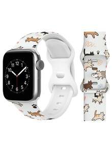 Cute Cat & Heart Pattern Watch Band, Unisex Daily Wear, Compatible With 38/40/41/42/44/45/49mm Ultra/SE/8/7/6/5/4/3/2/1 - White - View 5