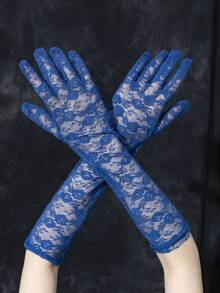 1pc Women's Summer Thin Lace Long Riding Gloves, UV Protection Sunscreen - Blue - View 3