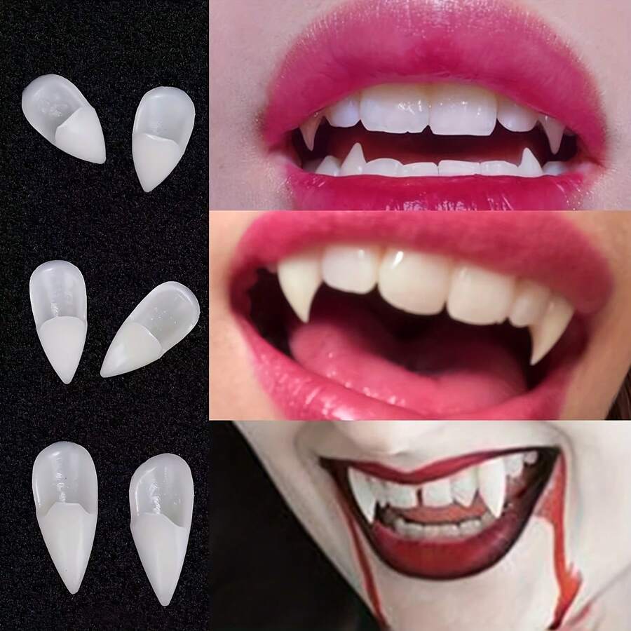 4pcs Vampire Fangs, Halloween Costume Party Prank Props, Suitable For Halloween Costumes, Gothic Outfits, Cosplay, Horror Makeup Accessories