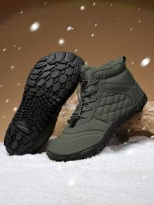 Men's Snow Boots, Winter New Warm, Anti-Slip Cushioned Sole With Waterproof Upper, Thermal Lined Thick Interior, Suitable For Snowy Weather Travel And Tourism. - Army Green - View 3