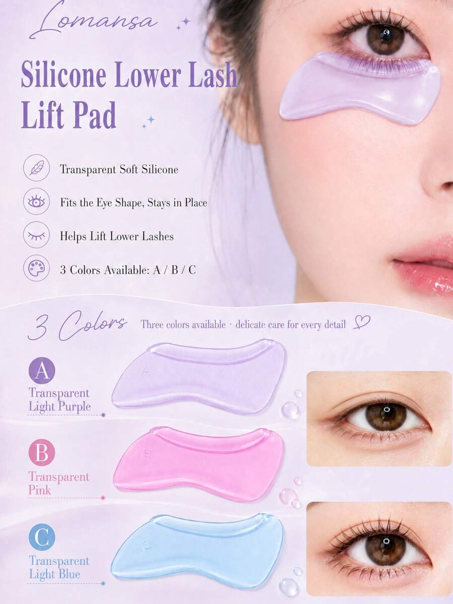 Lomansa 1 Pair A/B/C Lower Lash Lift Pads, Lash Curling Rods, Lash Lift Shield, Super Strong Adhesion, Easy To Clean, Suitable For Upper And Lower Lashes