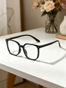 A Pair Of Black Frame Clear Glasses With Rivet Details In A Street Style - glossy black - View 7