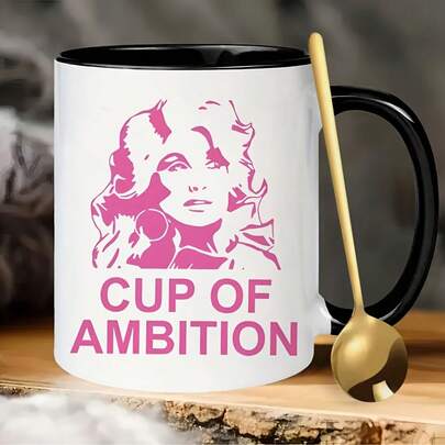 COFFEE MUG1pc Elegant "Cup Of Ambition" White Ceramic Coffee Mug 11oz - Ceramic Cup, No Assembly, Modern Minimalist Design Suitable For Home, Office, Birthday & Christmas Gifts For Coworkers, Parents, Friends
