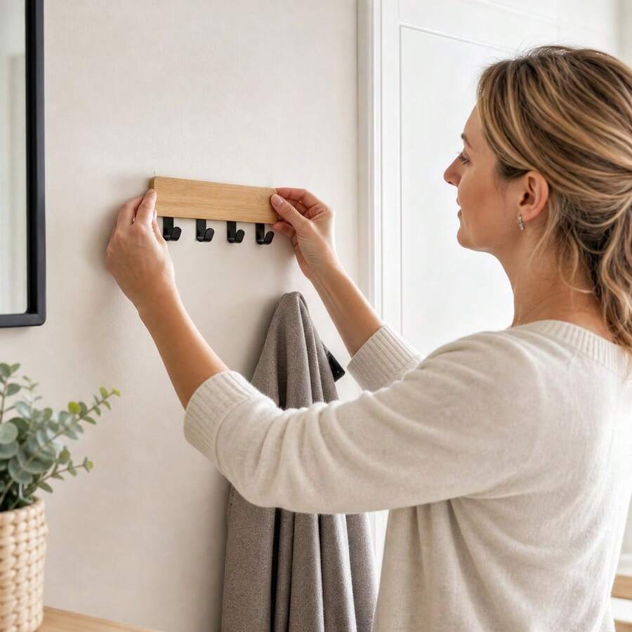 18.5x6CM Wood Wall Hook, Modern Minimalist Entryway Organizer Rack, Random Color - D - View 1