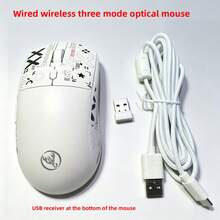 HXSJ Nuevo ratón con cable/inalámbrico 2.4G de 3 modos con iluminación RGB, ratón óptico de 6 botones adecuado para juegos, oficina y uso doméstico - Blanco - Ver 7