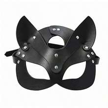1pc Cool Dark Rivet PU Leather Fox Mask, Punk Metal Chain Tassel Animal Ear Decor Mask, Unisex Halloween Costume Party Cosplay Accessory - Multicolor - View 10