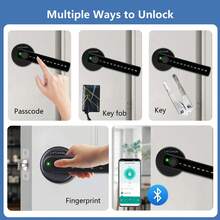 LATCHON Keyless Entry Door Lock With Smart Fingerprint Handle, Compatible With Biometric, App, Passcode, IC Card, And Mechanical Key Options, Ideal For Homes, Offices, Apartments, And Bedrooms - 黑色 - 查看 4