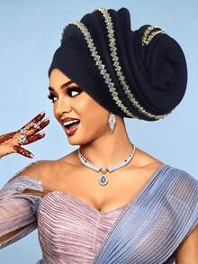 1pc Elegant Women's 3D Pleated Rhinestone Headscarf Hat, Suitable For Weddings, Evening Parties, Birthday Parties And Other Occasions - Multicolor - View 12